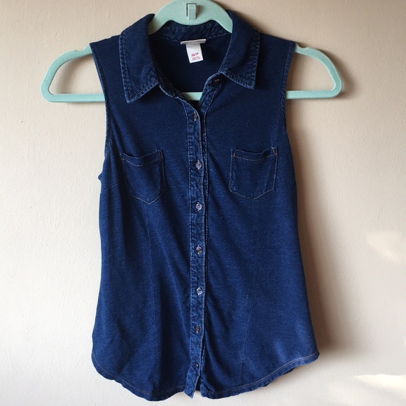 sleeveless denim blouse